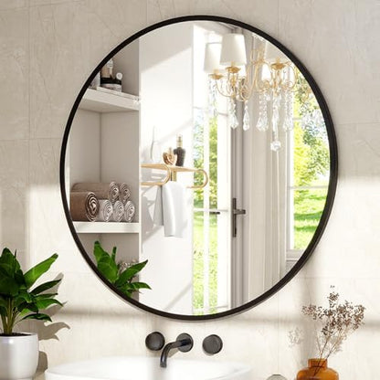XRAMFY 24 Inch Round Mirror-Black Circle Mirrors for Bathroom, Entryway