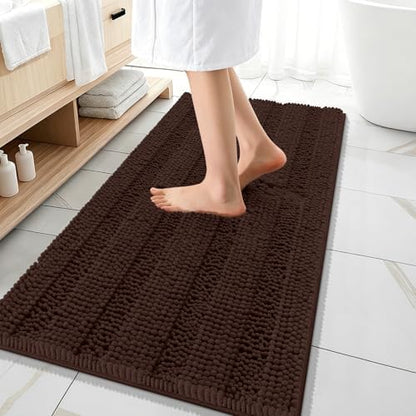 OLANLY Thick Bathroom Runner Rugs 47x20, Soft Chenille Bath Rugs, Brown