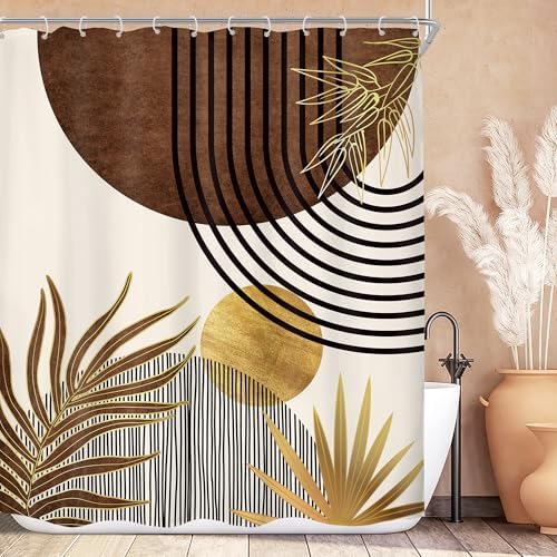 Mid Century Boho Abstract Modern Sun Minimalist Bathroom Shower Curtain Set