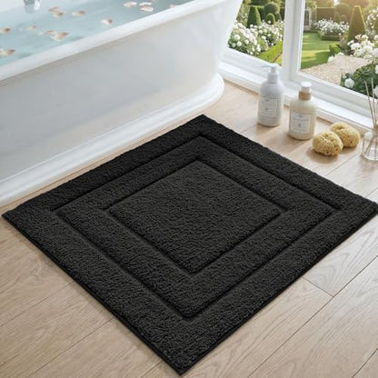 DEXI Square Bathroom Rug 26x26, Non-Slip and Absorbent Bath Mat, Black