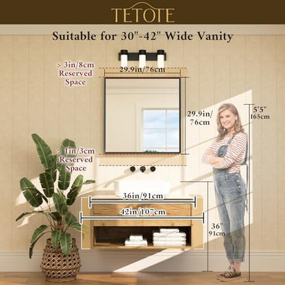 TETOTE Black Framed Mirror for Bathroom Vanity 30" x 30" Matte Black Rectangle Beveled Frame Wall Mirror for Over Sink, Tempered Glass, Modern Farmhouse Bedroom, Entryway, Living Room