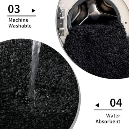 Disolla Black Bathrom Runner Rug 24x70 - Extra Large Soft Plush Bath Mat, Thick Long Non-Slip Shaggy Floor Mat, Ultra-Absorbent for Master Bathroom Vanity