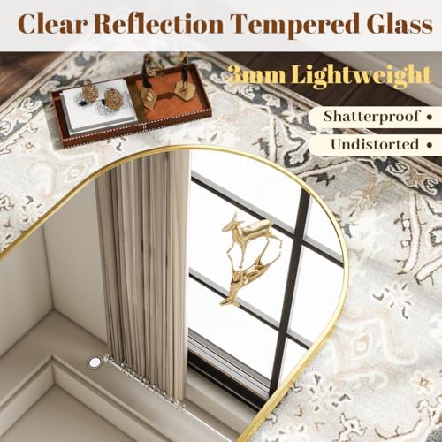 VooBang Large Arched Wall Mirror, 36 x 48 inch Arch Bathroom Mirror Gold