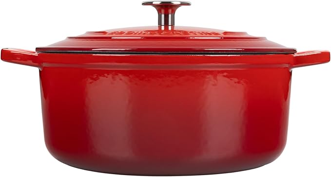 EDGING CASTING Enameled Cast Iron Dutch Oven Pot with Lid, 7 Quart, Round Dutch Ovens, Bread Oven Dual Handles, for Bread Baking, Oven Safe up to 500°F, Red