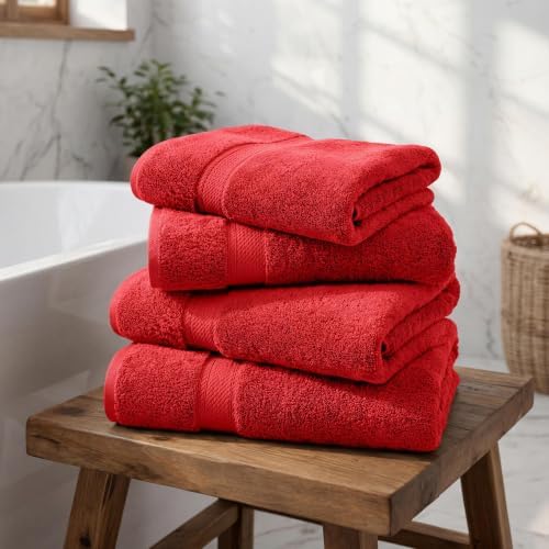 Superior Egyptian Cotton Plush & Absorbent, Bath Towel Set of 4, Red