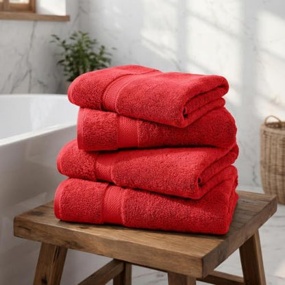 Superior Egyptian Cotton Plush & Absorbent, Bath Towel Set of 4, Red