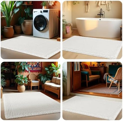 IM HOME Extra Large Waffle Bath Mat, Boho Bathroom Rugs Absorbent Non Slip, Ultra Soft Bathroom Mat, Machine Washable Knit Bath Rugs with Tassels for Bathroom, Bedroom, Kitchen, Shower, 6'x2', White