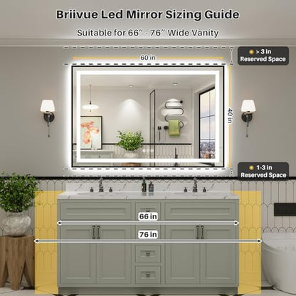 60x40 Inch LED Bathroom Mirror with Black Frame, Backlit & Front Lit