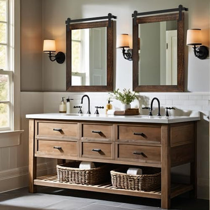 COGOOD Farmhouse Bathroom Mirrors for Over Sink - 30 x 22 Black Brown