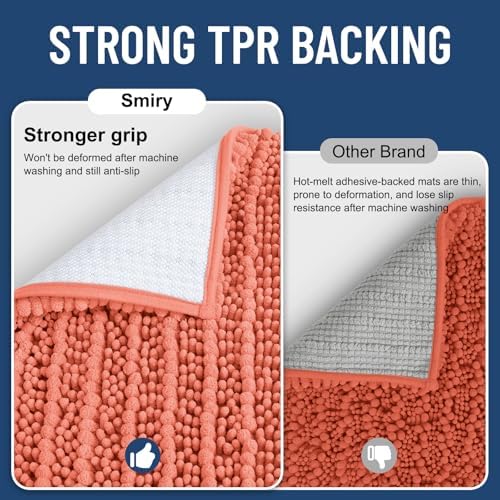 Smiry Bathroom Rugs 30X20, Extra Soft Rubber Backing Chenille Bath Mats