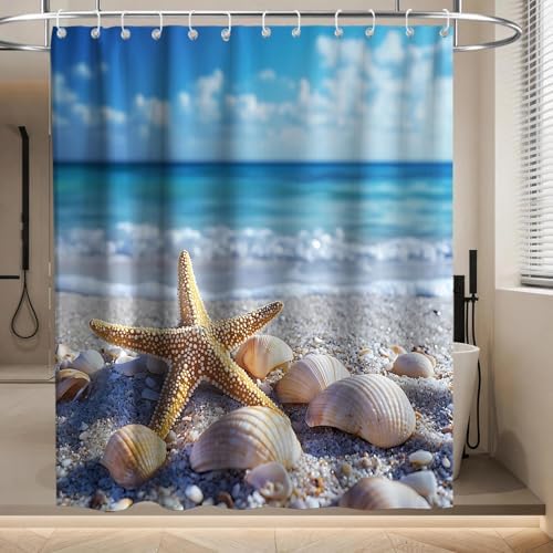 Modern Beach Ocean Shower Curtain Summer Tropical Aesthetic Seashell Nature