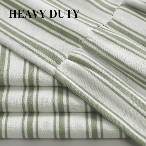 Farmhouse Shower Curtain Ruffle Linen White-Green Stripe 72"W x 72"L