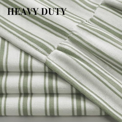 Farmhouse Shower Curtain Ruffle Linen White-Green Stripe 72"W x 72"L