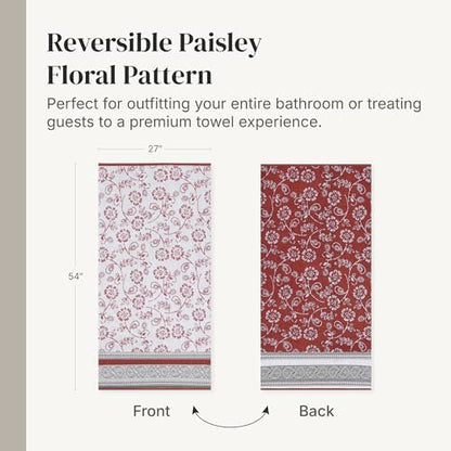 Modern Threads 6 Piece Bath Towel Set – Bathroom Set with 2 Bath Towels, 2 Hand Towels, and 2 Wash Cloths – 100% Cotton, Super Absorbent & Extra Soft – Reversible Floral Trail (Rust Orange)
