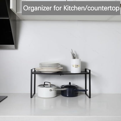 Expandable Cabinet Shelf Organizer Riser for Kitchen Pantry Cupboard Under Sink Countertop (black, 8.2’’D * 12.2-21.6’’W * 10.4’’H)