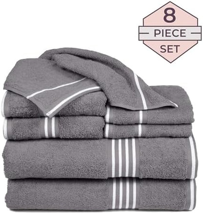 Lavish Home 8PC Bathroom Towels Set - 575GSM 100% Cotton Bathroom Essentials with 2 Bath Towels, 2 Hand Cloths, 2 Wash Cloths, and 2 Fingertip Fabric for Shower, Gym, Dorm and Spa (Silver)