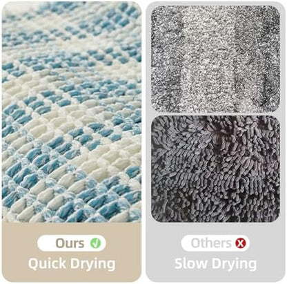 TYUU Waffle Runner Rug Bathroom, Long Cute Bath Mat, 72x24 Blue & White
