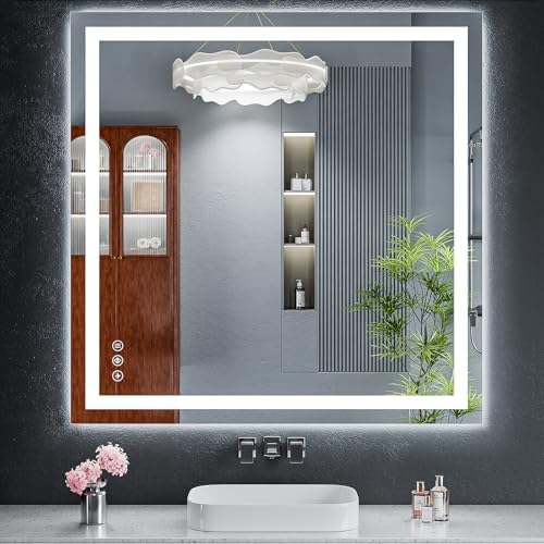40"x40" LED Bathroom Mirror with Lights, Backlit+Frontlit, Anti-Fog