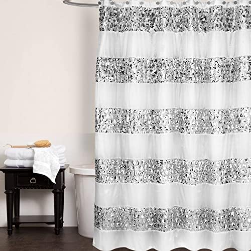 Zahari Home Sinatra Bathroom Shower Curtain Set - 13pc Classic White Shower Curtain & Hooks - Unique Design