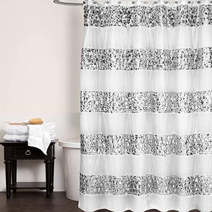 Zahari Home Sinatra Bathroom Shower Curtain Set - 13pc Classic White Shower Curtain & Hooks - Unique Design