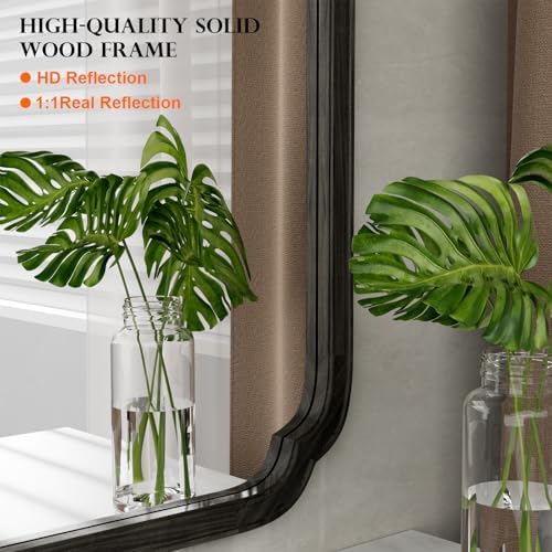 WallBeyond 24" x 36" Rounded Corner Arch Wall Mirror with Wood Frame for Entryway, Living Room or Bedroom Home Decor - Light Woodgrain [24" x 36" Black]