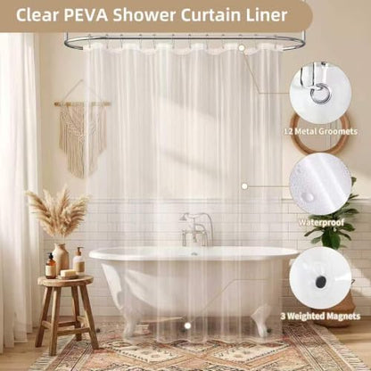 3 in 1 Shower Curtain Set, Waffle Shower Curtain and Liner Set with 12 Double Sided Shower Curtain Hooks, 72 x 84 Fabric Shower Curtains for Bathroom, White