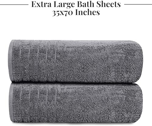 Tens Towels 2 Piece Extra Large Bath Sheets 35 x 70 Inches, Dark Grey