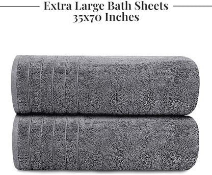 Tens Towels 2 Piece Extra Large Bath Sheets 35 x 70 Inches, Dark Grey