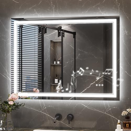 Keonjinn 40" x 30" LED Bathroom Mirror with Lights, Frontlit & Backlit