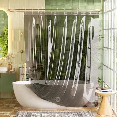 Bathway Shower Curtain Liner, Black Shower Curtain Liner 72x72 PEVA Clear Shower Curtain Liner Plastic with 3 Magnets and 12 Rustproof Metal Grommets, Lightweight Waterproof Shower Liner for Bathroom