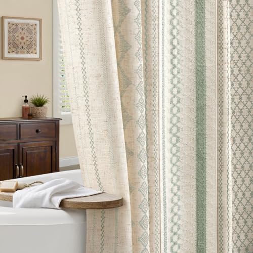 Sage Green Boho Linen Shower Curtain,72" W x 72" L