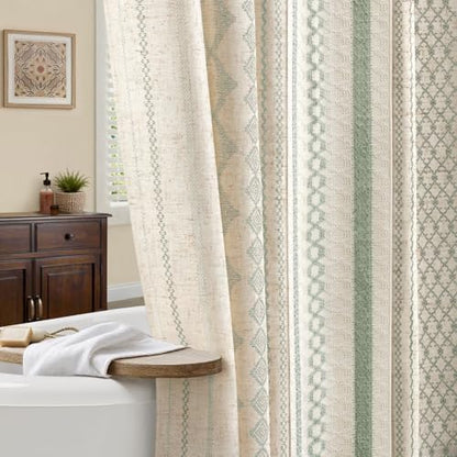 Sage Green Boho Linen Shower Curtain,72" W x 72" L