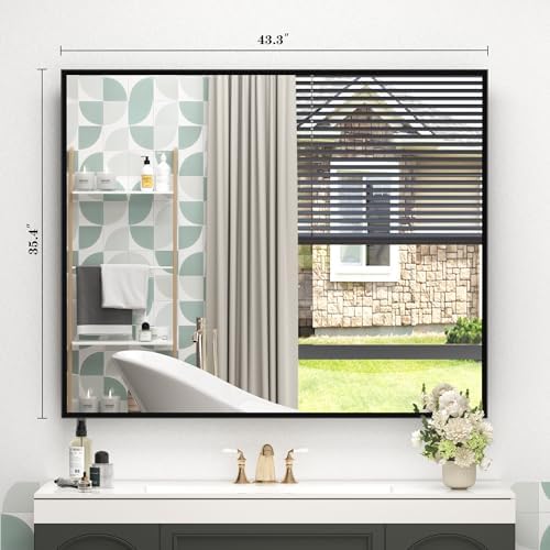 Black Framed Bathroom Mirror for Over Sink 44x36