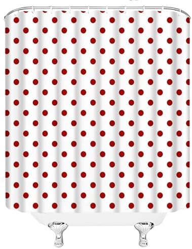Polka Dot Shower Curtain Red White Retro Spot Vintage Fabric Decorative Bathroom Curtains with Hooks,70" Wx78 H
