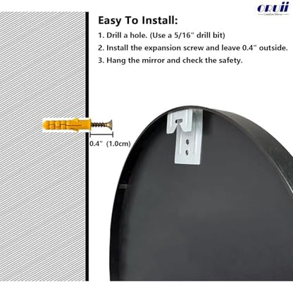 Oruii Large Round Mirror, 28 inch Circle Mirror, Matte Black Metal Frame