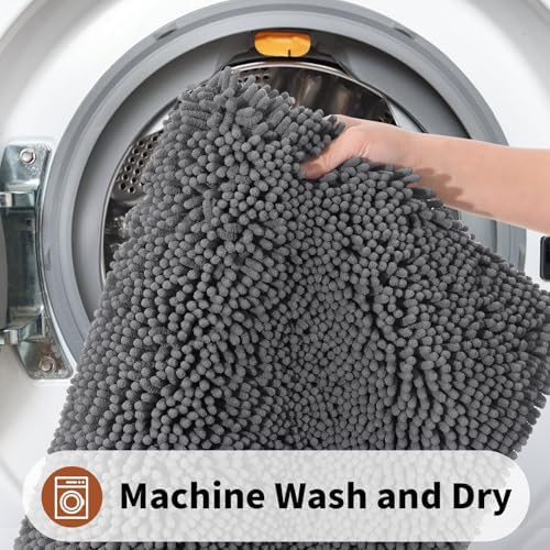 Yimobra Toilet Rugs U Shaped Washable - 24"x20" Non Slip Plush Contour Bath Rugs for Toilet - Super Soft Absorbent Quick Dry Toilet Mats for Bathroom,Dark Gray