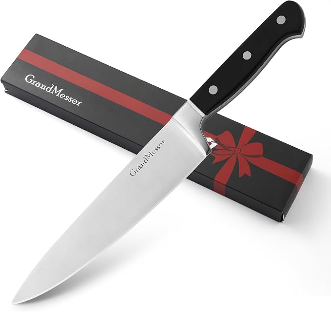 Chef Knife in Japanese Steel AUS-8, 8 Inch Professional Kitchen Knife, Ultra Sharp Cooking Knife with Color Block Ergonomic Handle.