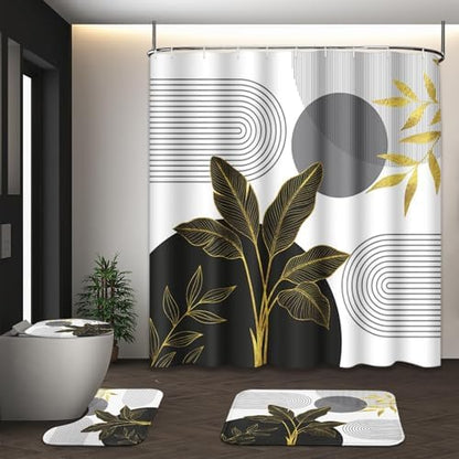Bathroom Sets with Shower Curtain and Rugs, 4 Pcs, Boho Mid