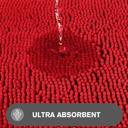 Bathroom Runner Rug 47 x 17 Inch – Long Bath Mat | Absorbent and Washable Thick Chenille Bath Rug Non-Slip Runner Rug for Bathroom, Shower, Sink(Red)
