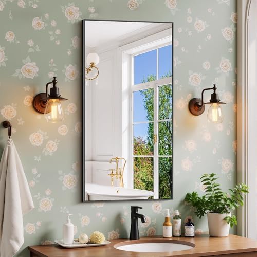 COFENY Black Bathroom Mirror for Wall, 20x40 Inch Rectangle Mirror with Metal Frame, Modern Vanity Mirrors for Bathroom Living Room, Entryway Hangs Horizontal or Vertical