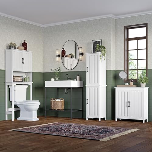 RiverRidge Monroe Two-Door Bathroom Floor Storage Cabinet - White