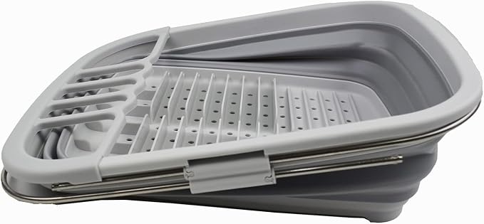 SAMMART 8L (2.11Gallons) Expandable Collapsible Dish Drainer - Foldable Drying Rack - Portable Dinnerware Organizer - Space Saving Kitchen Storage Tray (Grey, 1)