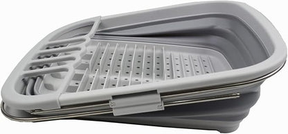 SAMMART 8L (2.11Gallons) Expandable Collapsible Dish Drainer - Foldable Drying Rack - Portable Dinnerware Organizer - Space Saving Kitchen Storage Tray (Grey, 1)