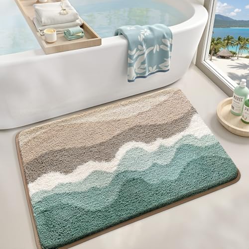 LUMI Coastal Bathroom Rug Soft Microfiber Absorbent Bath Mat 20x32