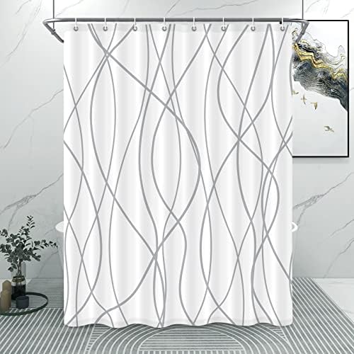 Striped Shower Curtain for Bathroom, Grey White, 54" W x 72" L