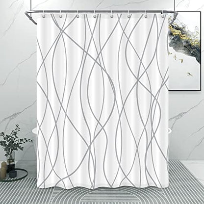 Striped Shower Curtain for Bathroom, Grey White, 54" W x 72" L