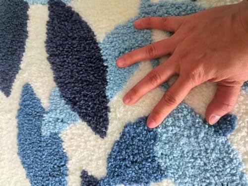 Bath Mat Leaves Blue Area Rug Non-Slip Soft Absorbent Bathroom Rugs Machine Washable Bath Rug Floor Carpet Entryway Door Mat for Tub Shower Decor 19.5 X 31.5 Inches