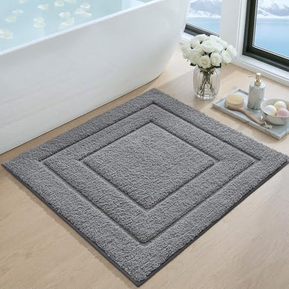 DEXI Square Bathroom Rug 26x26, Non-Slip and Absorbent Bath Mat, Dark Grey