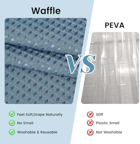 No Hook Waffle Shower Curtain with Snap in Liner Set, 71x74, MoonlightBlue