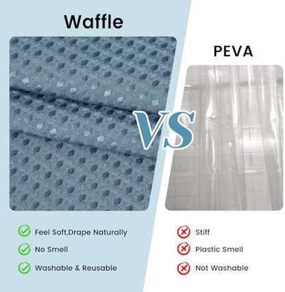 No Hook Waffle Shower Curtain with Snap in Liner Set, 71x74, MoonlightBlue